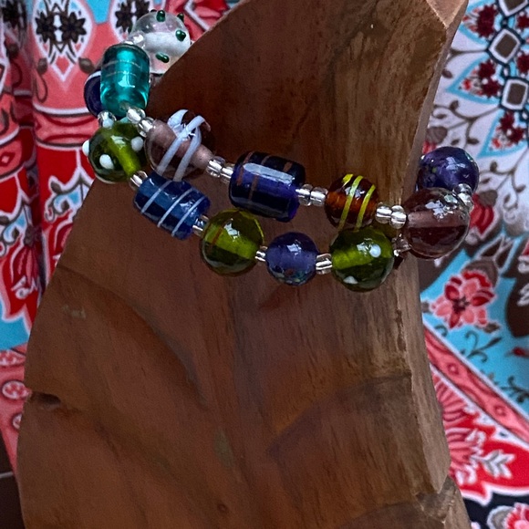 New Handcrafted Recycled Glass Bead Bracelet Set - Picture 1 of 6